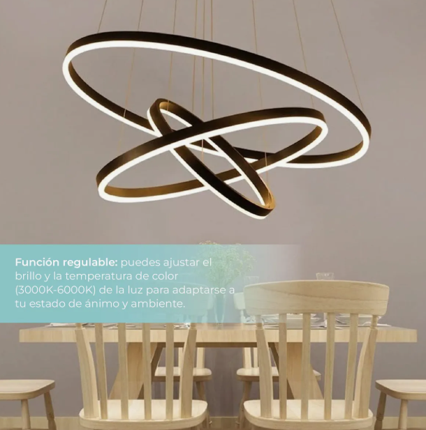 Lampara De Techo Colgante 3 Anillos Negr